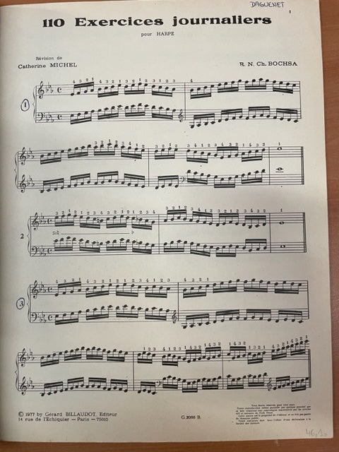 Bochsa 110 exercices journaliers pour la harpe-3000 partitions, livres et vinyles d'occasion en vente sur notre site internet gastonmusicclub.fr Gaston Music Store