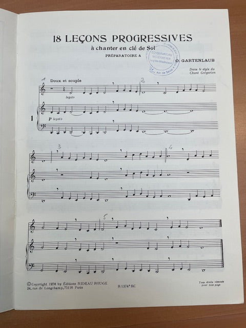 Odette Gartenlaub 18 leçons progressives à chanter en clé de sol , préparatoire A-3000 partitions, livres et vinyles d'occasion en vente sur notre site internet gastonmusicclub.fr Gaston Music Store