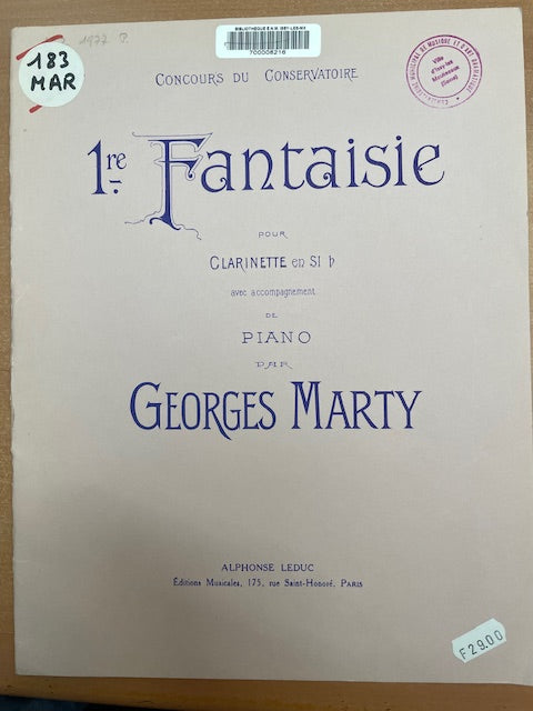 Georges Marty 1ere fantaisie pour clarinette en si bémol-3000 partitions, livres et vinyles d'occasion en vente sur notre site internet gastonmusicclub.fr Gaston Music Store