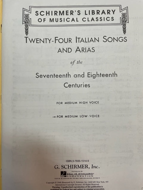24 Italian Songs and Arias Voix Grave Sans le CD