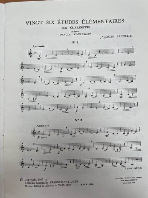 Jacques Lancelot 26 Etudes élémentaires pour clarinette-3000 partitions, livres et vinyles d'occasion en vente sur notre site internet gastonmusicclub.fr Gaston Music Store