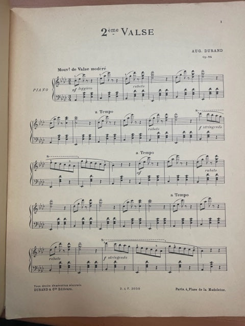 Auguste Durand 2e Valse en La bémol - 3000 partitions, livres et vinyles d'occasion en vente sur notre site internet gastonmusicclub.fr Gaston Music Store