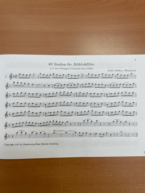 Winterfeld Linde Höffer-von 40 études pour flute à bec alto