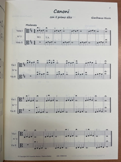 Riccio Gianfranco 5 piccoli Canoni per 2 viola- 3000 partitions, livres et vinyles d'occasion en vente sur notre site internet gastonmusicclub.fr Gaston Music Store