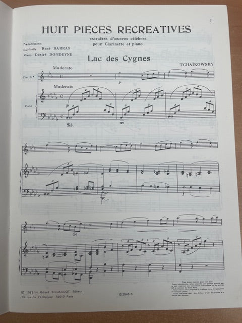 Barras Dondeyne Huit pièces récréatives extraites d'oeuvres célèbres pour clarinette et piano-3000 partitions, livres et vinyles d'occasion en vente sur notre site internet gastonmusicclub.fr Gaston Music Store