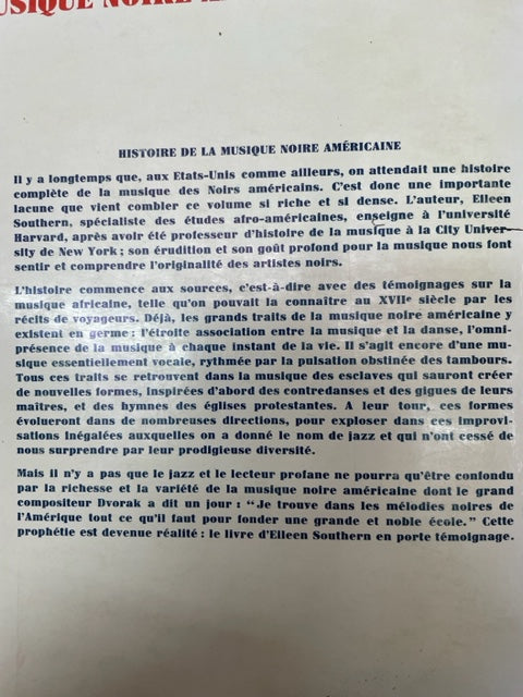 Eileen Southern Histoire de la musique noire américaine- 3000 partitions, livres et vinyles d'occasion en vente sur notre site internet gastonmusicclub.fr Gaston Music Store