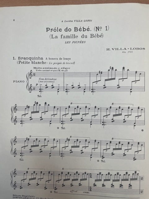 Heitor Villa-Lobos A Prole de Bebe Volume 1 n°1: Branquinha, A boneca de louça - 3000 partitions, livres et vinyles d'occasion en vente sur notre site internet gastonmusicclub.fr Gaston Music Store