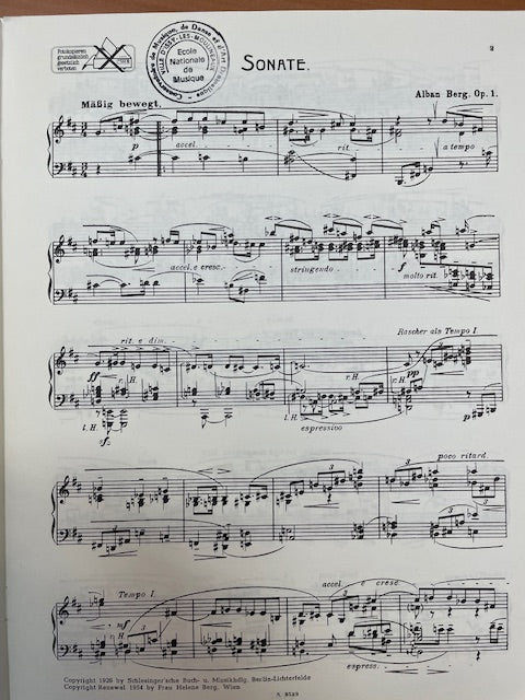 Alban Berg Sonate opus 1 pour piano-3000 partitions, livres et vinyles d'occasion en vente sur notre site internet gastonmusicclub.fr Gaston Music Store