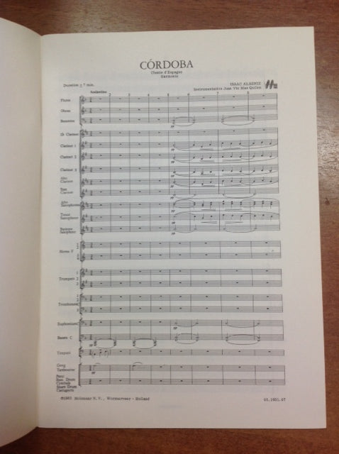 Isaac Albeniz conducteur grand format Cordoba 4e mouvement de Chants d'Espagne opus 232 n° 4
