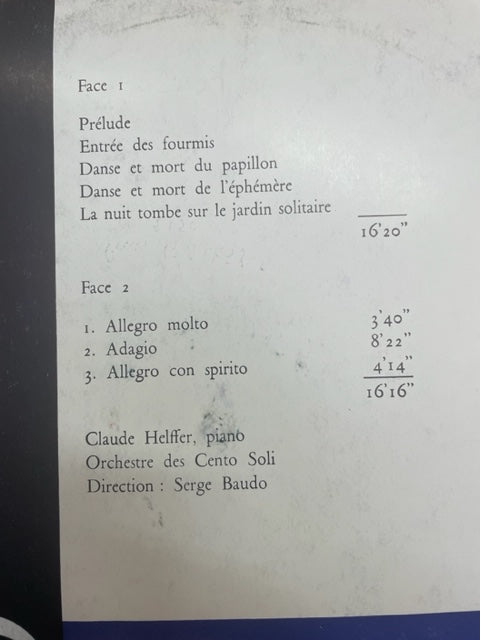 Vinyle Albert Roussel Le festin de l'Araignée opus 17 et Concerto pour piano et Orchestre opus 36