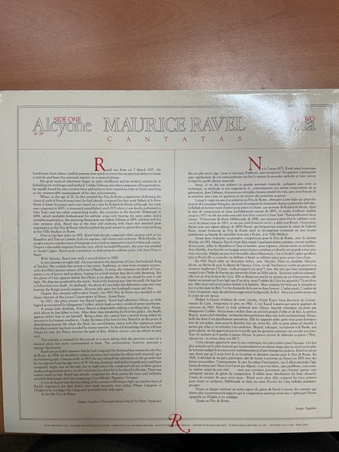 Vinyle Maurice Ravel Cantatas : Alcyone - Alyssa Mariana Nicolesco soprano