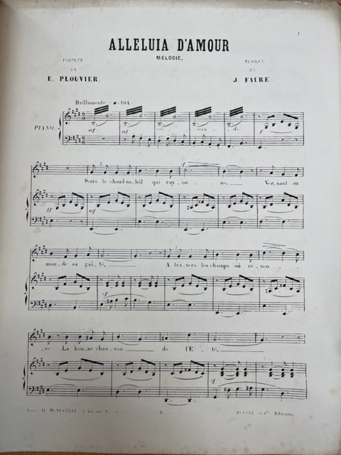 J. Faure Alleluia d'amour partition pour chant et piano - 3000 partitions, livres et vinyles d'occasion en vente sur notre site internet gastonmusicclub.fr Gaston Music Store