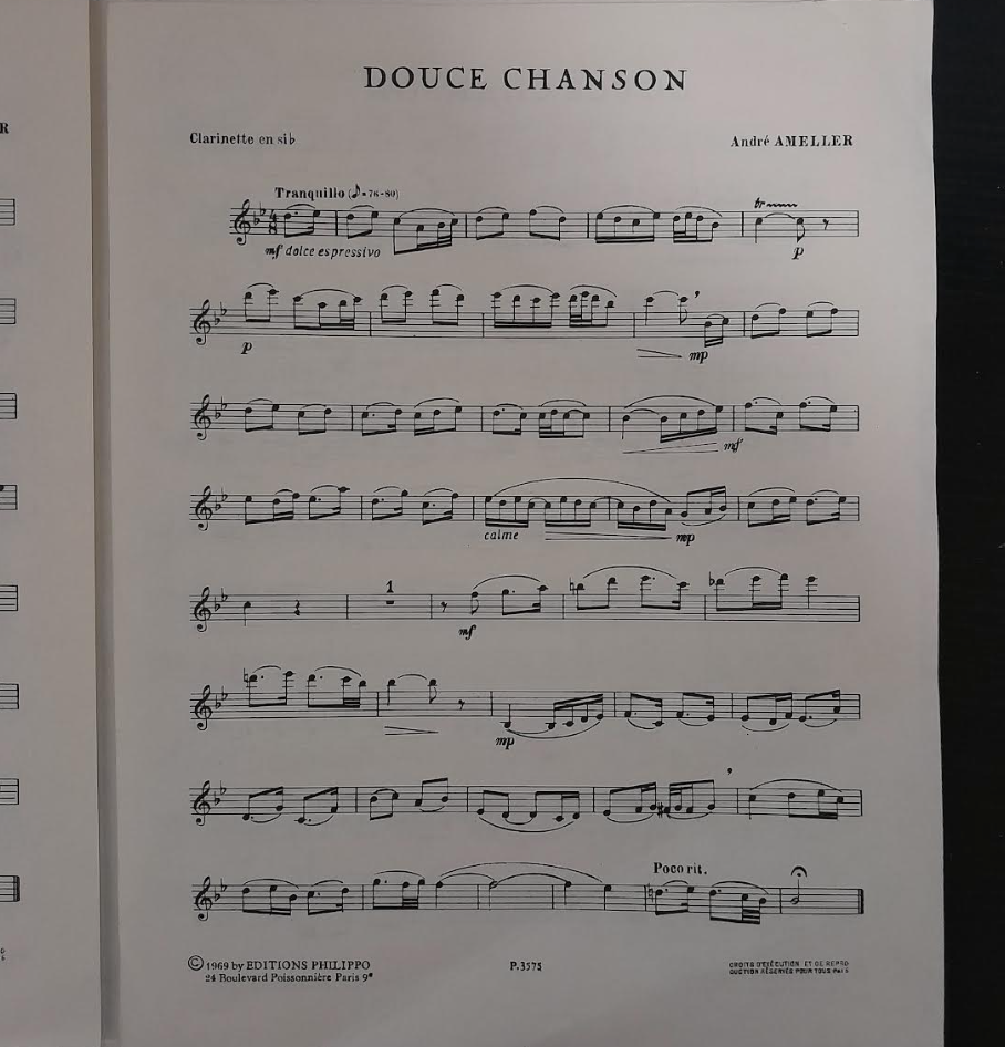 André Ameller Douce chanson pour clarinette en ut et clarinette en sib avec piano