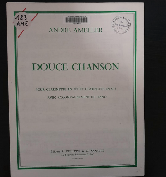 André Ameller Douce chanson pour clarinette en ut et clarinette en sib avec piano