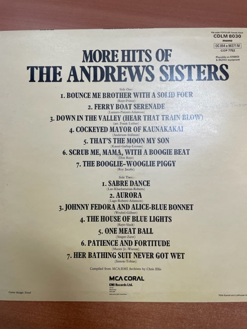 Vinyle The Andrews Sisters More hits of the Andrews Sisters-3000 partitions, livres et vinyles d'occasion en vente sur notre site internet gastonmusicclub.fr Gaston Music Store