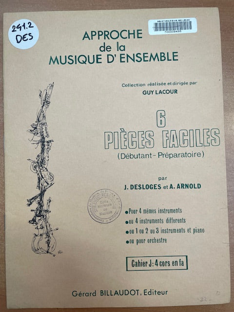 Desloges - Arnold 6 pièces faciles pour 4 cors en fa-3000 partitions, livres et vinyles d'occasion en vente sur notre site internet gastonmusicclub.fr Gaston Music Store