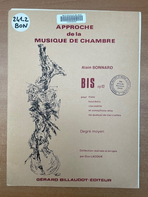 Alain Bonnard Approche de la musique de chambre Bis opus 42-3000 partitions, livres et vinyles d'occasion en vente sur notre site internet gastonmusicclub.fr Gaston Music Store