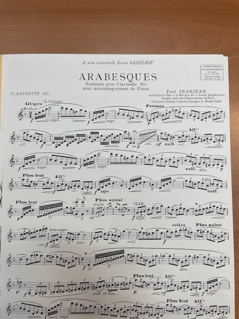 Paul Jeanjean Arabesques - fantaisie pour clarinette et piano-3000 partitions, livres et vinyles d'occasion en vente sur notre site internet gastonmusicclub.fr Gaston Music Store