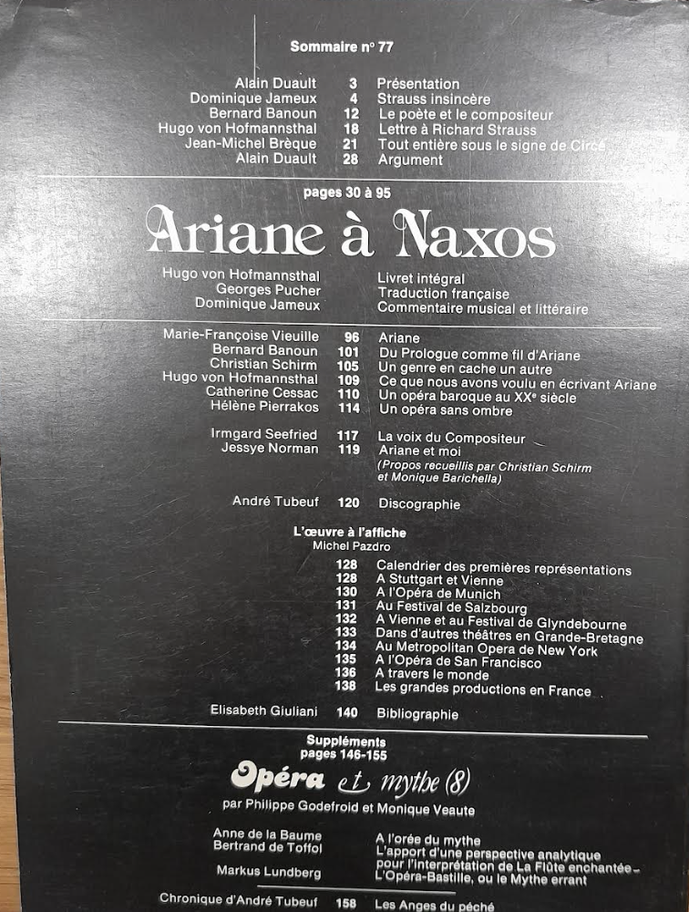 Richard Strauss Ariane à Naxos Revue "Avant-scène" opéra n° 77-3000 partitions, livres et vinyles d'occasion en vente sur notre site internet gastonmusicclub.fr Gaston Music Store