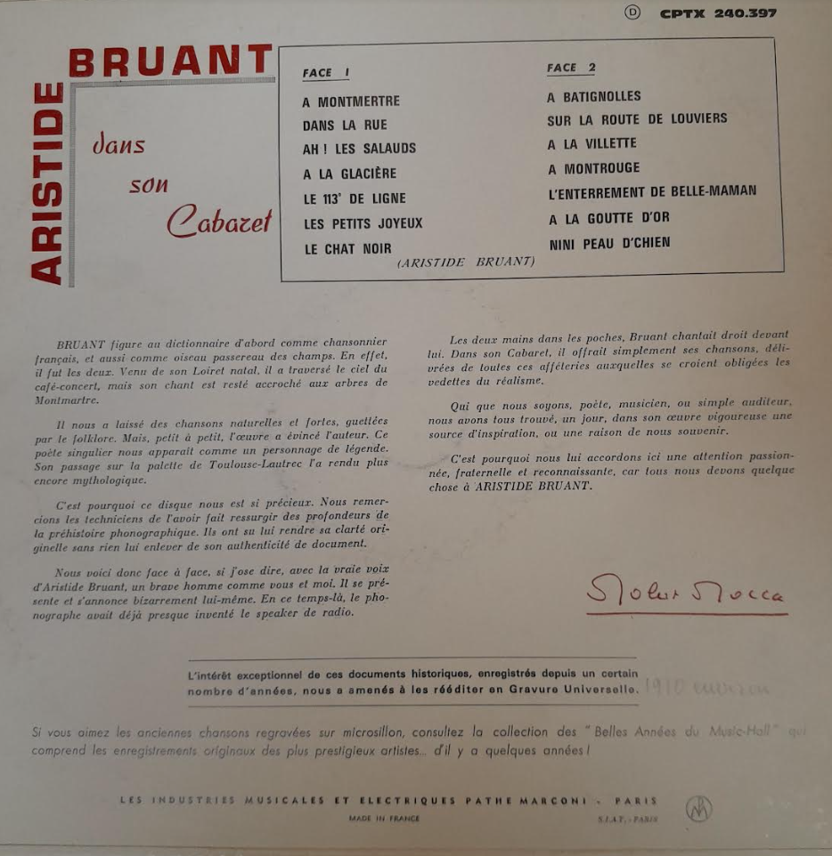 Vinyle Aristide Bruant dans son cabaret