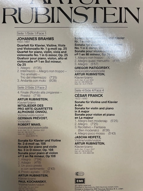 Vinyle Rubinstein spielt Kammermusik von Brahms und Franck (2 disques)