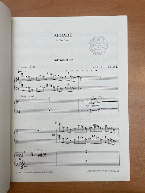George Lloyd Aubade for 2 pianos-3000 partitions, livres et vinyles d'occasion en vente sur notre site internet gastonmusicclub.fr Gaston Music Store