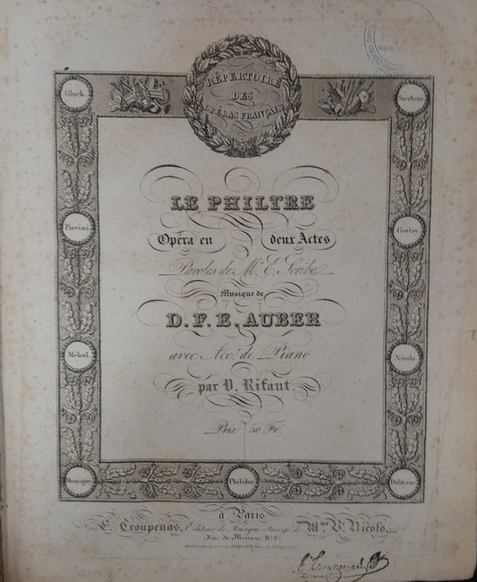 Auber Le philtre,opéra en 2 actes (1831) réduction piano voix
