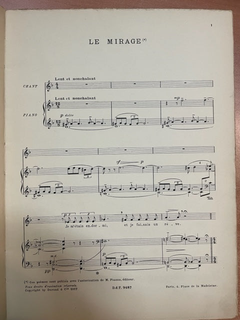 Louis Aubert Six poèmes arabes, extrait du "Jardin des caresses" de F.Toussaint pour voix et piano
