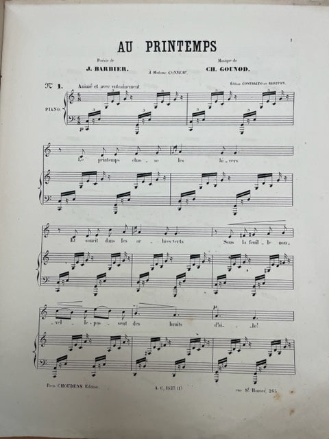Charles Gounod Au Printemps, mélodie pour chant et piano - 3000 partitions, livres et vinyles d'occasion en vente sur notre site internet gastonmusicclub.fr Gaston Music Store