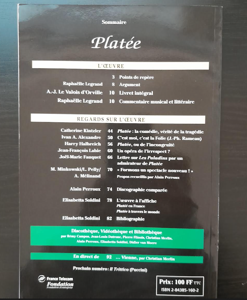 Revue "Avant-Scène" Opéra n°189: Platée Jean Philipe Rameau
