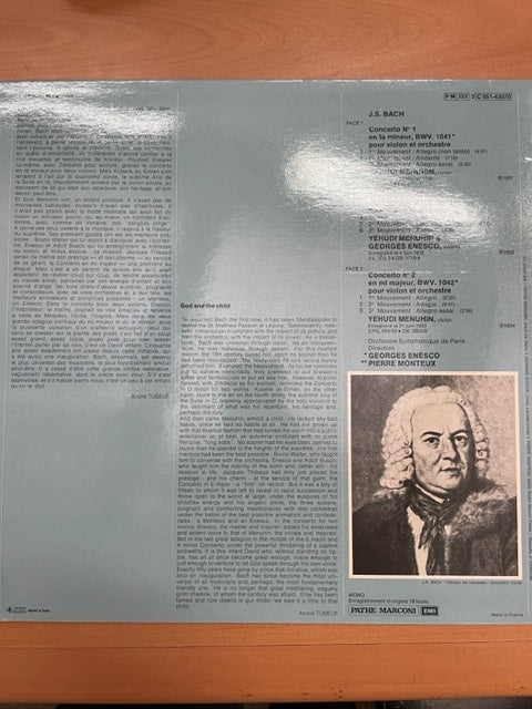 Vinyle JS Bach Concertos pour violon n°1 en la mineur et n° 2 en mi majeur - Double concerto en ré mineur