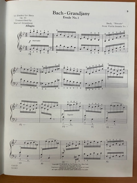 Bach - Grandjany Etudes pour harpe-3000 partitions, livres et vinyles d'occasion en vente sur notre site internet gastonmusicclub.fr Gaston Music Store