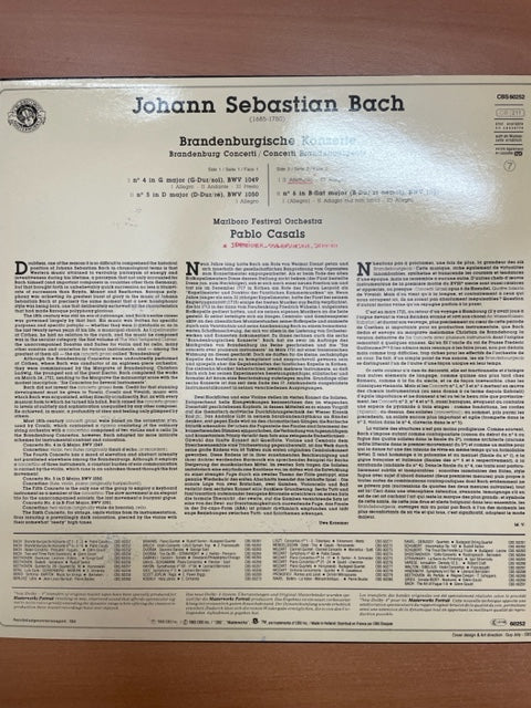 Vinyle JS Bach Pablo Casals Concertos brandebourgeois n° 4 - 5 - 6- 3000 partitions, livres et vinyles d'occasion en vente sur notre site internet gastonmusicclub.fr Gaston Music Store