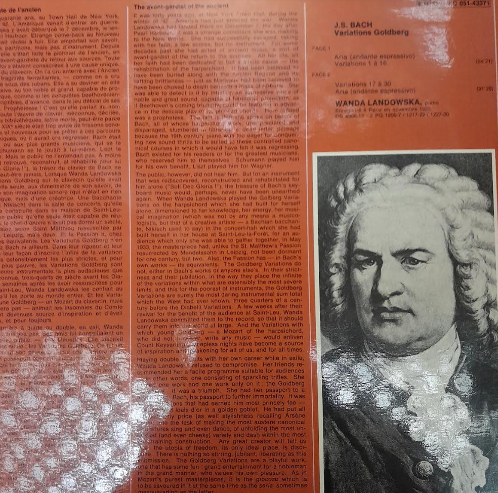 Vinyle Bach Variations Goldberg Wanda Landowska, piano - Sonate en fa majeur- 3000 partitions, livres et vinyles d'occasion en vente sur notre site internet gastonmusicclub.fr Gaston Music Store