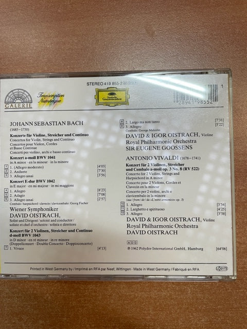 CD JS Bach A.Vivaldi Concertos pour violon David & Igor Oïstrakh, violon