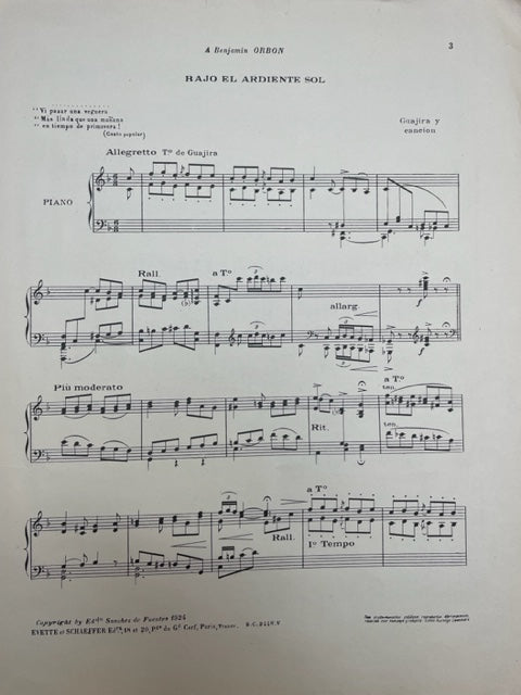 Sanchez de Fuentes Bajo el Ardiente sol partition piano- 3000 partitions, livres et vinyles d'occasion en vente sur notre site internet gastonmusicclub.fr Gaston Music Store