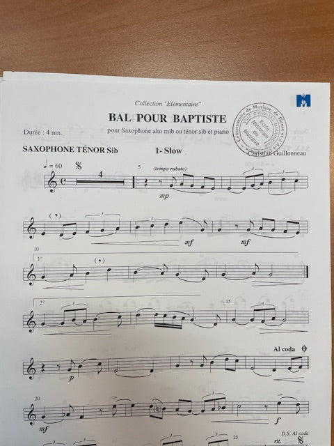Christian Guillonneau Bal pour Baptiste pour saxophone alto ou saxophone ténor et piano-3000 partitions, livres et vinyles d'occasion en vente sur notre site internet gastonmusicclub.fr Gaston Music Store