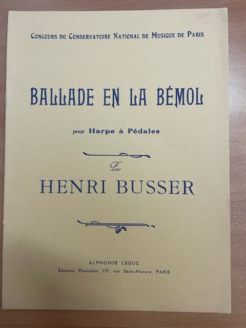 Henri Busser Ballade en la bémol pour harpe à pédales-3000 partitions, livres et vinyles d'occasion en vente sur notre site internet gastonmusicclub.fr Gaston Music Store