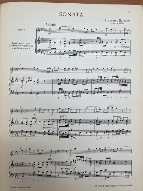 Francesco Barsanti Sonate en Do Mineur pour flute à bec ou flute et piano