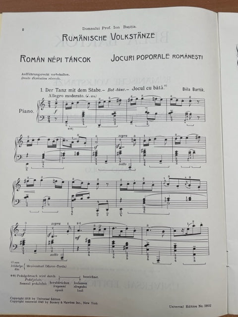 Bela Bartok Danses populaires roumaines pour piano- 3000 partitions, livres et vinyles d'occasion en vente sur notre site internet gastonmusicclub.fr Gaston Music Store