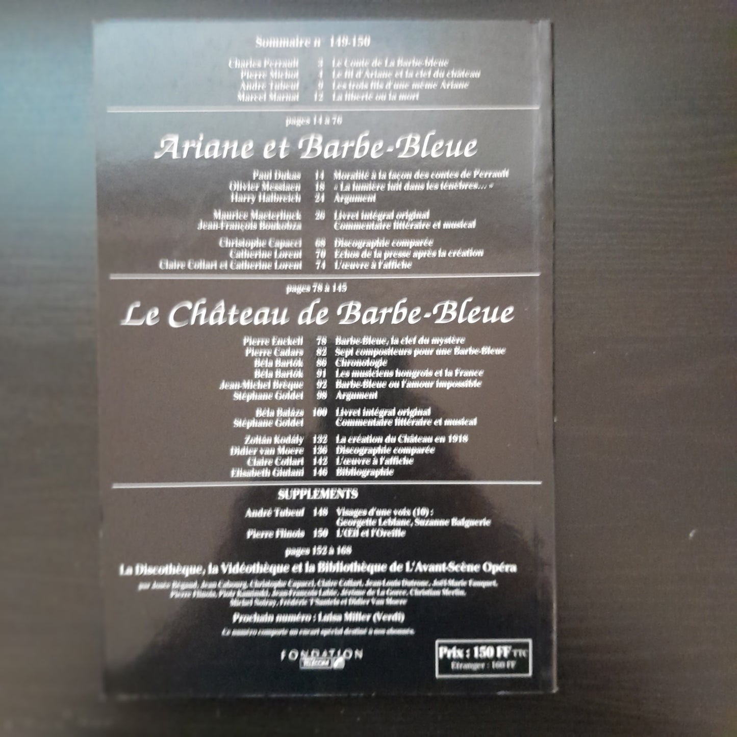 Bartok revue "Avant-Scène" Opéra n° 149 / 150: Le château de Barbe-Bleue - Ariane et Barbe-Bleue