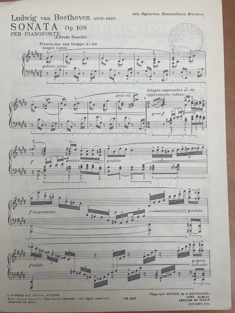 Beethoven Sonata opus 109 pour piano-3000 partitions, livres et vinyles d'occasion en vente sur notre site internet gastonmusicclub.fr Gaston Music Store