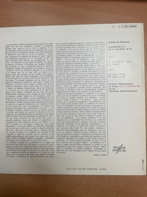 Vinyle Beethoven Symphonie n°7 en la majeur opus 92 direction W.Furtwangler- 3000 partitions, livres et vinyles d'occasion en vente sur notre site internet gastonmusicclub.fr Gaston Music Store