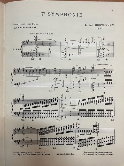 Beethoven Symphonie N°7 En la Majeur Opus 92 transcription piano - 3000 partitions, livres et vinyles d'occasion en vente sur notre site internet gastonmusicclub.fr Gaston Music Store