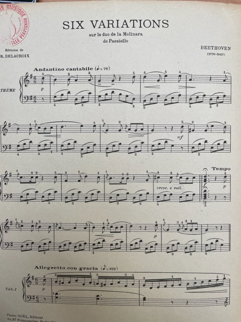 Beethoven 6 Variations sur le duo de la Molinara partition piano