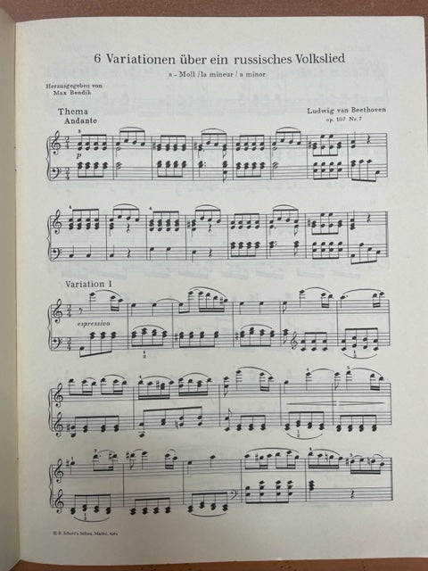 Beethoven 6 Variationen über ein russisches Volkslied en la mineur op.107 n°7- 3000 partitions, livres et vinyles d'occasion en vente sur notre site internet gastonmusicclub.fr Gaston Music Store