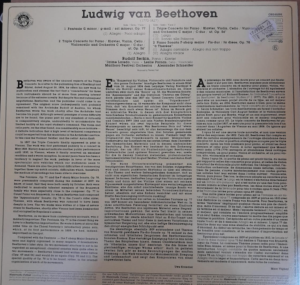 Vinyle Beethoven Rudolf Serkin au piano- 3000 partitions, livres et vinyles d'occasion en vente sur notre site internet gastonmusicclub.fr Gaston Music Store