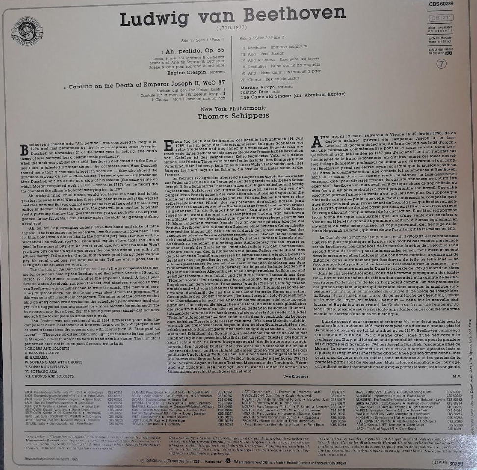 Vinyle Beethoven Ah! Perfido op.65 - Cantate sur la mort de l'Empereur Joseph II- 3000 partitions, livres et vinyles d'occasion en vente sur notre site internet gastonmusicclub.fr Gaston Music Store