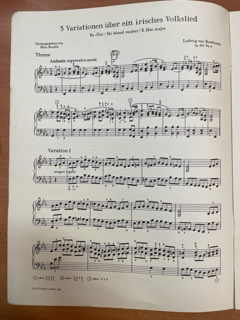 Beethoven 3 Variations op.105n°4 - 6 Variations opus 105 N°3 pour piano - 3000 partitions, livres et vinyles d'occasion en vente sur notre site internet gastonmusicclub.fr Gaston Music Store