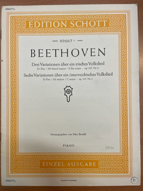 Beethoven 3 Variations op.105n°4 - 6 Variations opus 105 N°3 pour piano - 3000 partitions, livres et vinyles d'occasion en vente sur notre site internet gastonmusicclub.fr Gaston Music Store